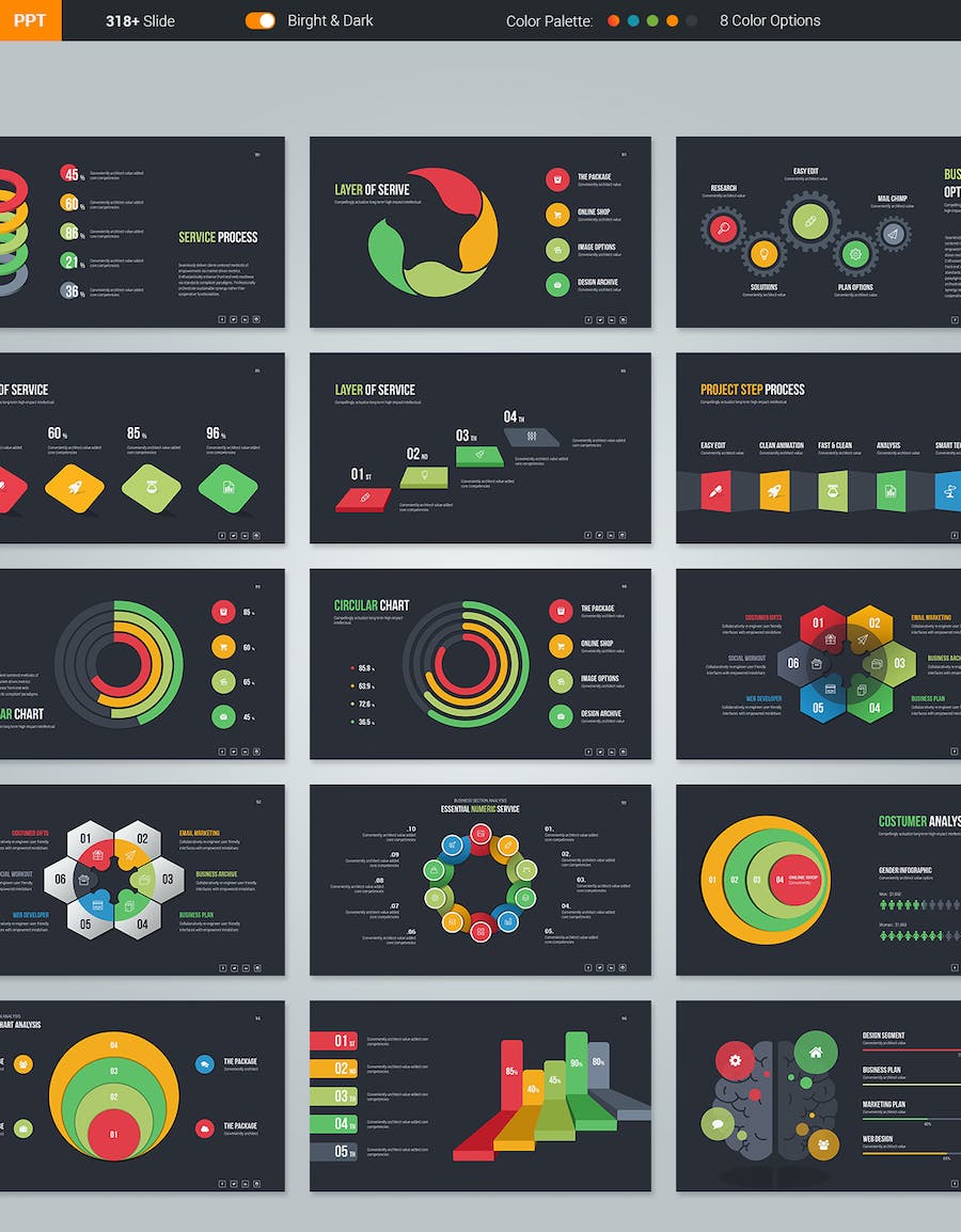 高端创意数据分析图形团队案例展示商务通用PPT模板 - 顶尖PPT
