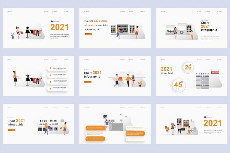 欧美购物电商零售插画高级PPT模板 - 顶尖PPT