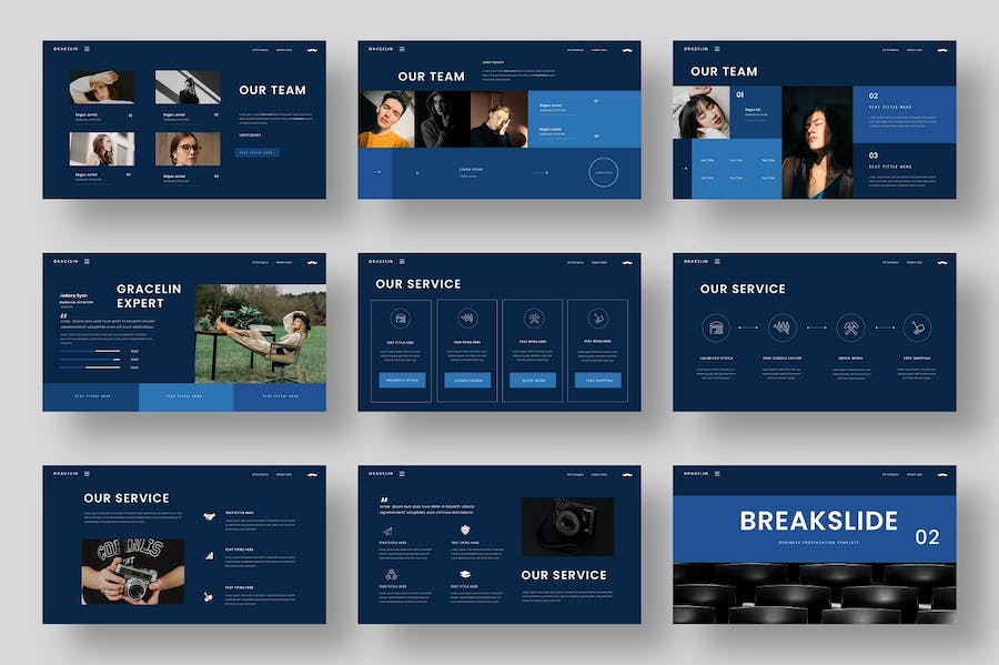 深蓝风国外商业商务总结计划通用PPT模板 - 顶尖PPT