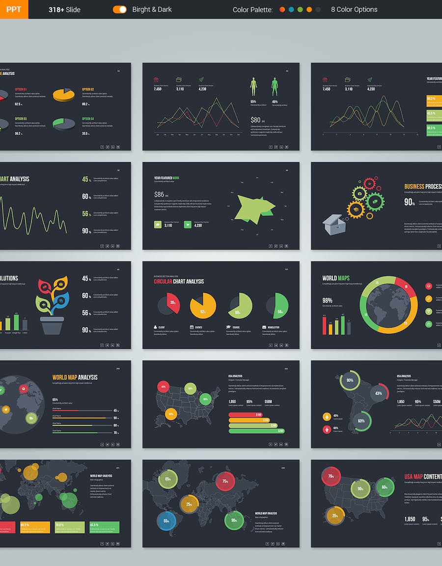高端创意数据分析图形团队案例展示商务通用PPT模板 - 顶尖PPT