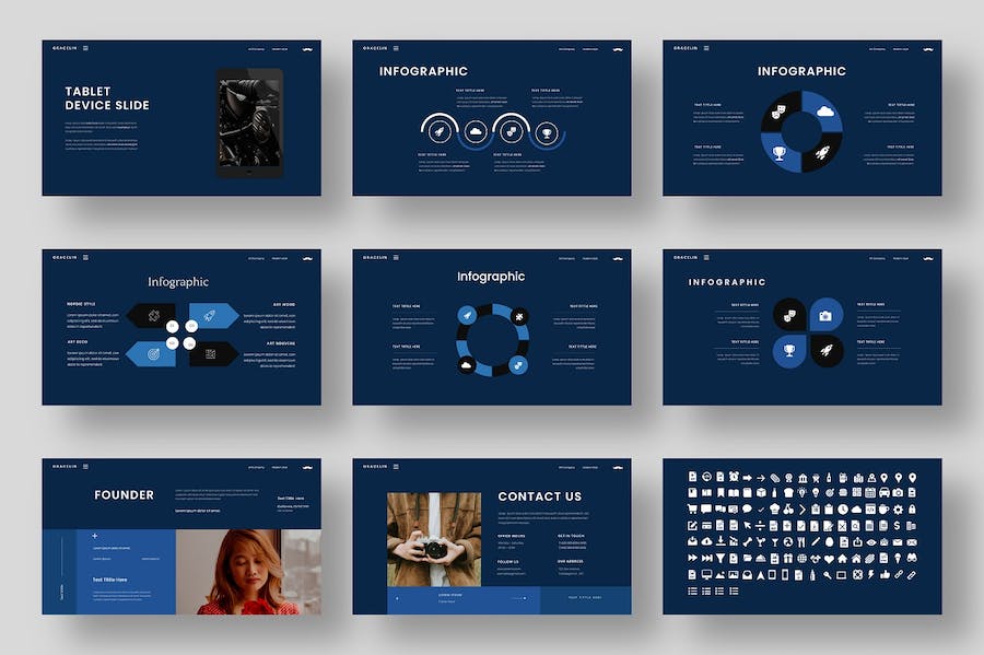 深蓝风国外商业商务总结计划通用PPT模板 - 顶尖PPT