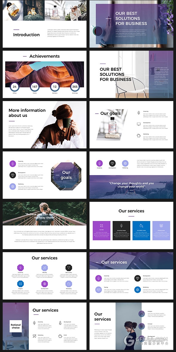 63页紫色渐变简约文艺风格PPT模板 - 顶尖PPT