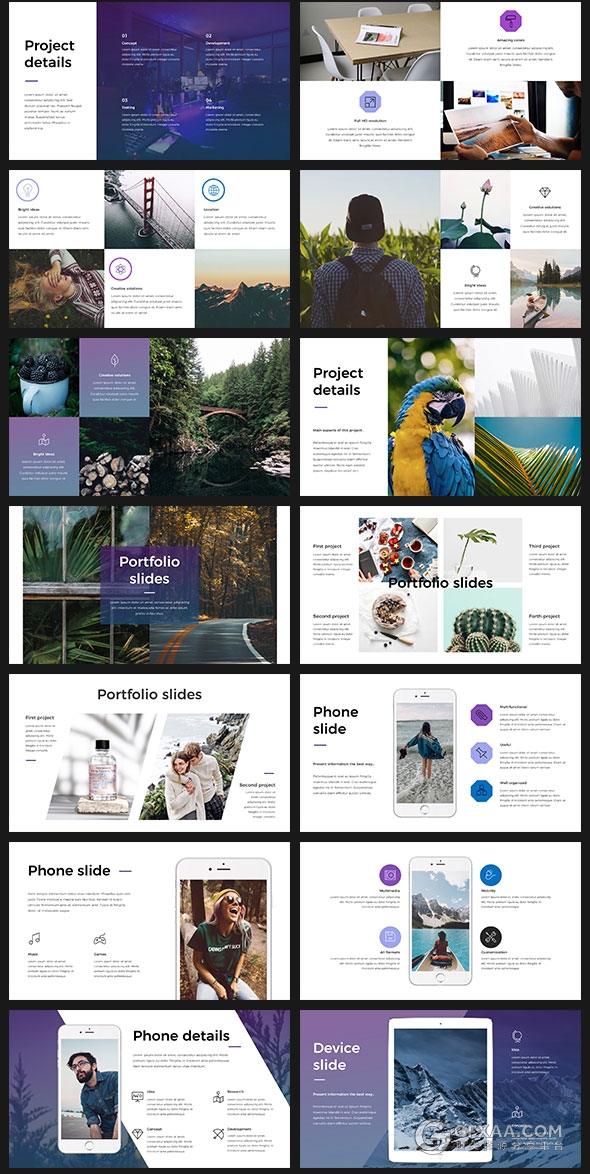 63页紫色渐变简约文艺风格PPT模板 - 顶尖PPT