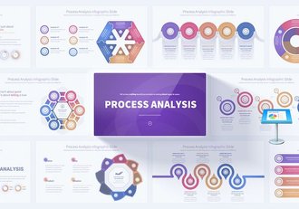 圆圈六边形流程分析主旨信息图表keynote模板 - 顶尖PPT