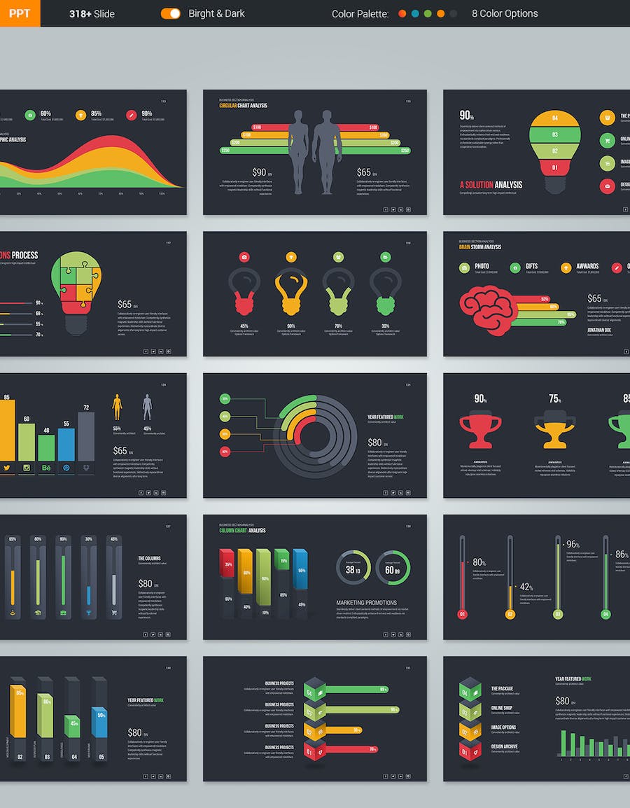 高端创意数据分析图形团队案例展示商务通用PPT模板 - 顶尖PPT