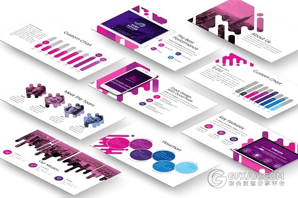 紫色创意图形组合多用途PPT模板 - 顶尖PPT