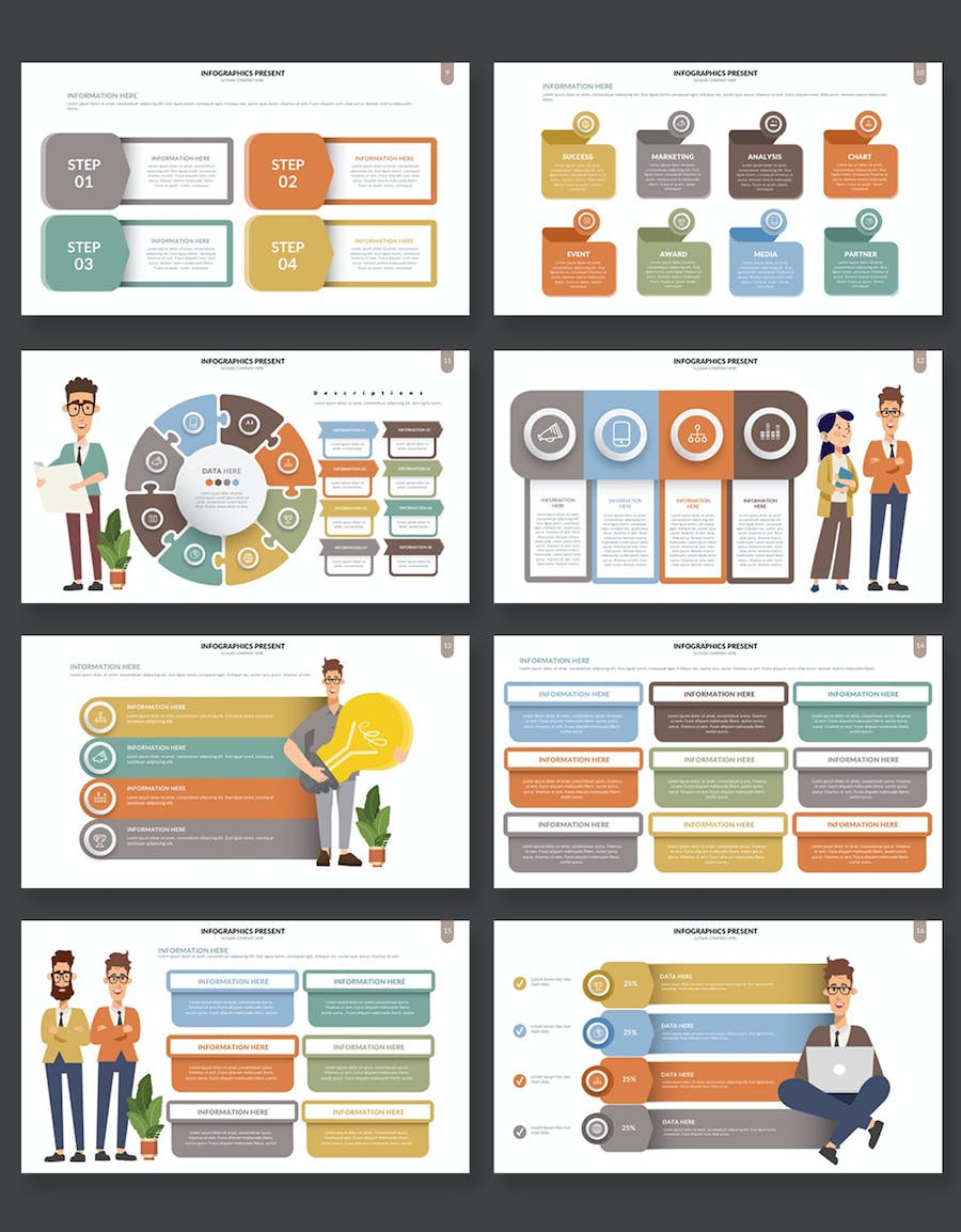 卡通人物标签图信息图表PPT模板 - 顶尖PPT