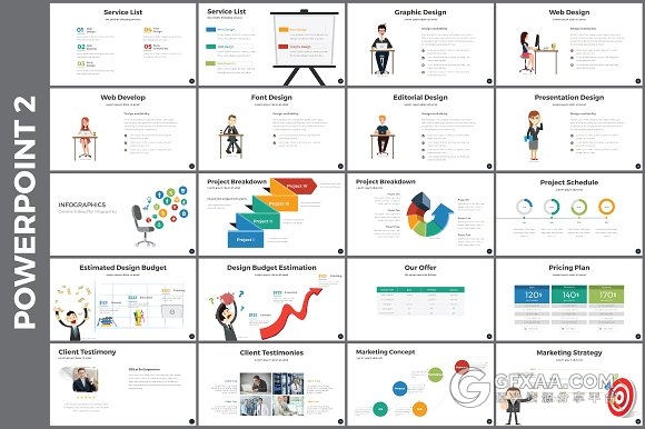 100页卡通图形人物多用途PPT模板 - 顶尖PPT