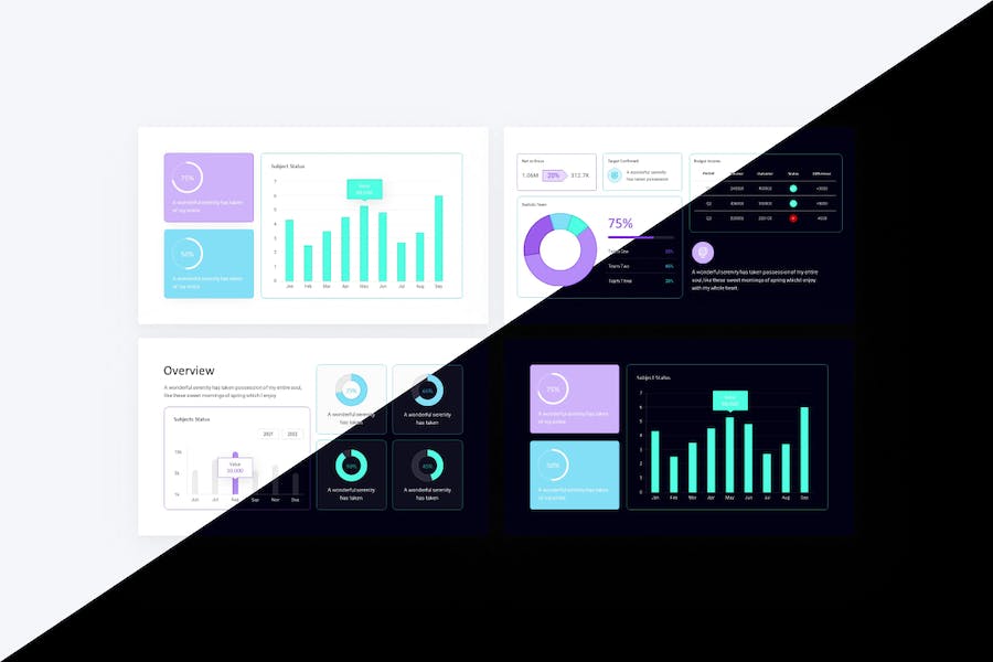 仪表板盘点线数据分析图形图表PPT模板 - 顶尖PPT