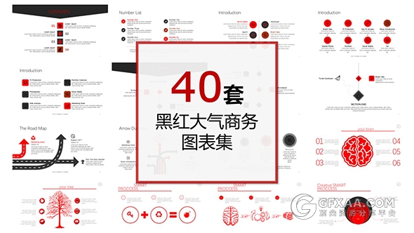 40页红黑搭配数据图形图表PPT模板 - 顶尖PPT