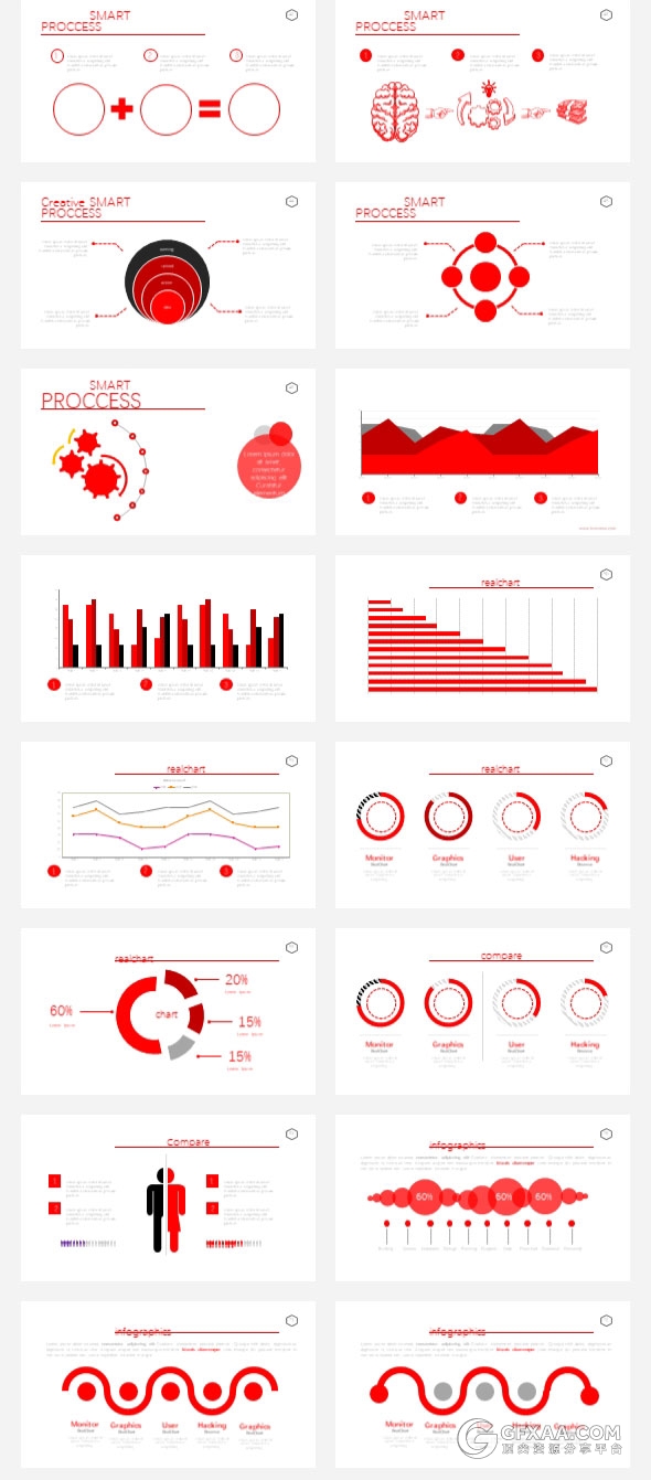 40页红黑搭配数据图形图表PPT模板 - 顶尖PPT