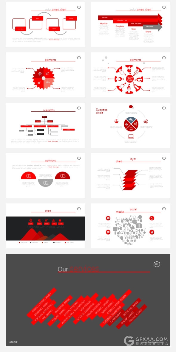 40页红黑搭配数据图形图表PPT模板 - 顶尖PPT
