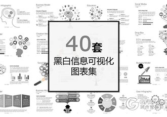 40页黑白数据图形图表PPT模板 - 顶尖PPT