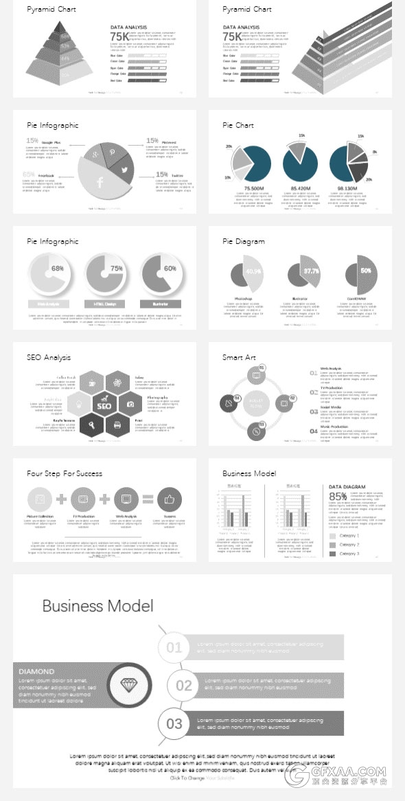 40页黑白配色商务图形图标PPT模板 - 顶尖PPT