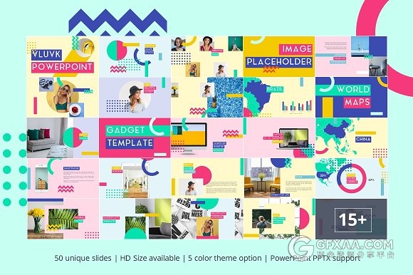 5种配色50页创意图形设计PPT模板 - 顶尖PPT