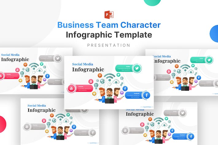 卡通人物团队角色信息图表互联网信息图PPT模板 - 顶尖PPT