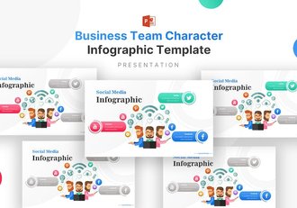 卡通人物团队角色信息图表互联网信息图PPT模板 - 顶尖PPT