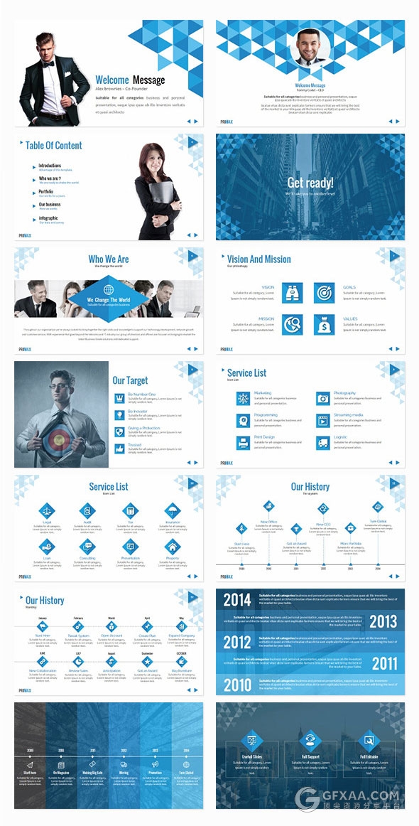 150页20种配色三角形组合商务PPT模板 - 顶尖PPT