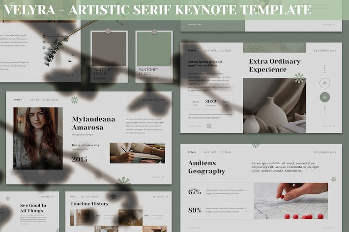 文艺风天鹅绒艺术衬线摄影展示keynote模板 - 顶尖PPT