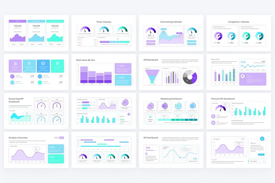 仪表板盘点线数据分析图形图表PPT模板 - 顶尖PPT