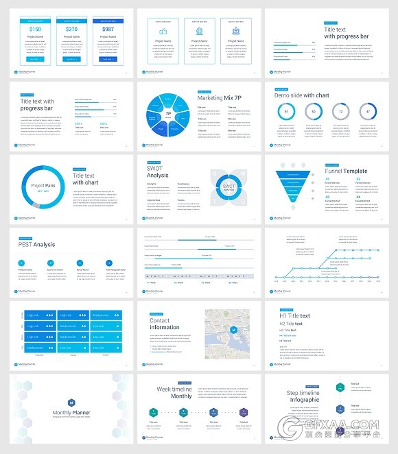 10种配色52页扁平化商务风格PPT模板 - 顶尖PPT
