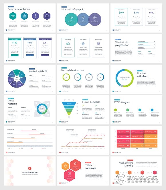 10种配色52页扁平化商务风格PPT模板 - 顶尖PPT