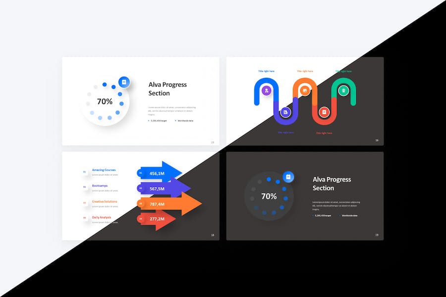 彩色箭头指向信息图形keynote模板 - 顶尖PPT