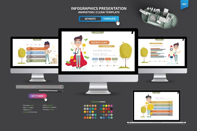 创意金融插画图形keynote模板 - 顶尖PPT