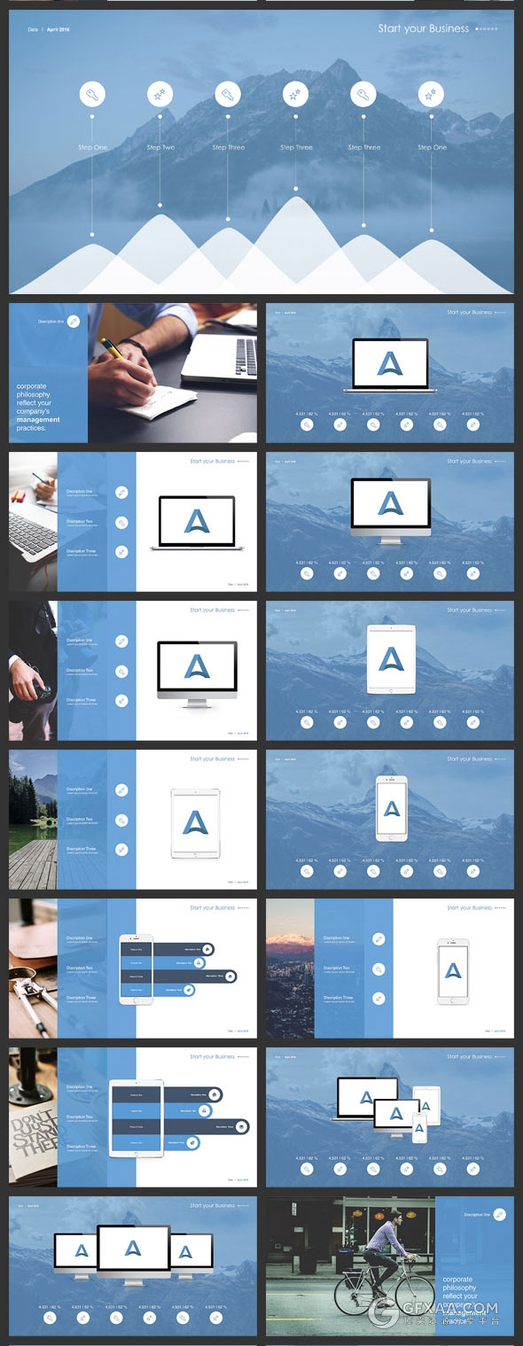 130页蓝色调高端大气商务keynote模板 - 顶尖PPT