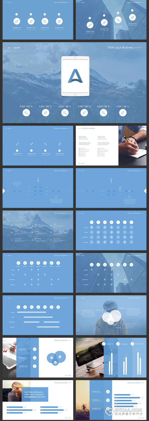 130页蓝色调高端大气商务keynote模板 - 顶尖PPT