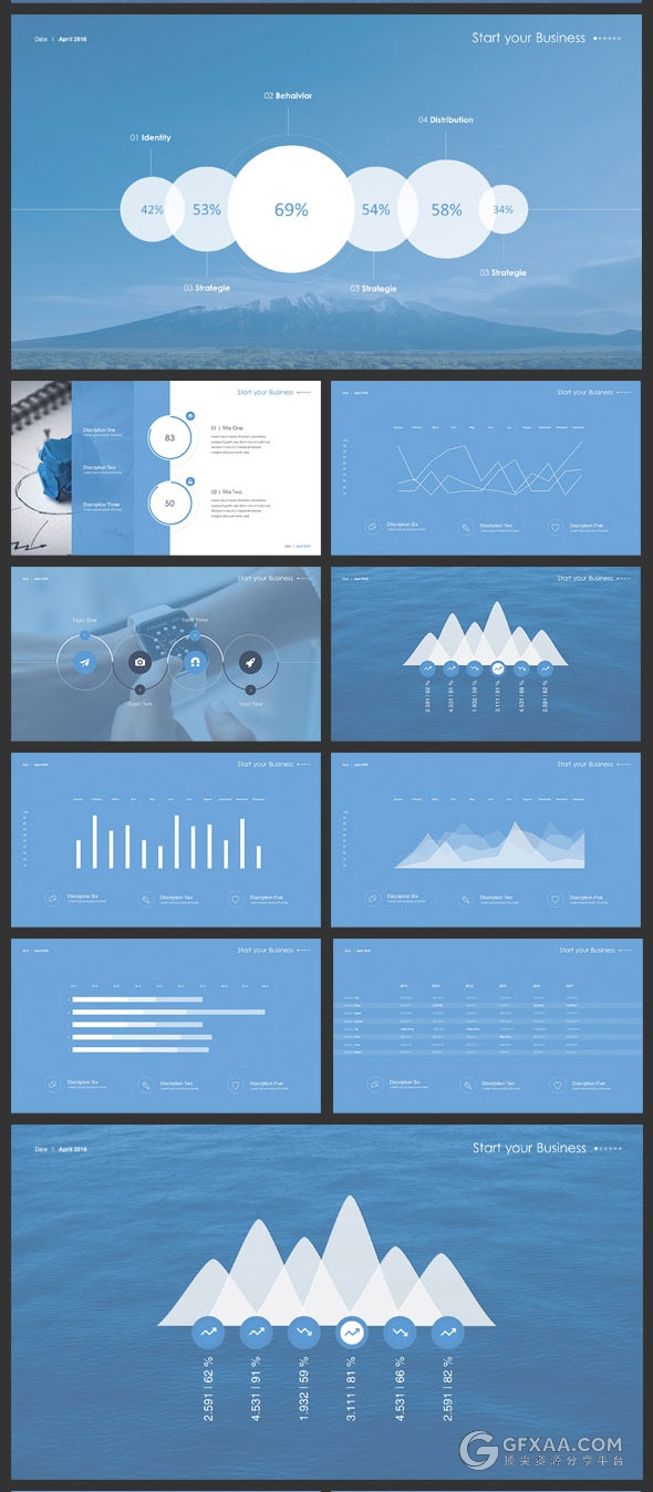 130页蓝色调高端大气商务keynote模板 - 顶尖PPT
