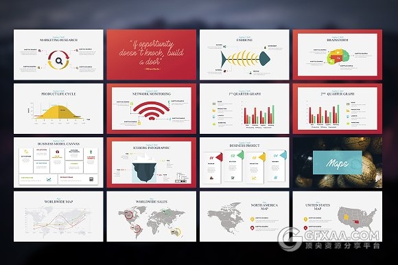 65页红色边框商务风格PPT模板 - 顶尖PPT