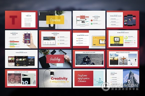 65页红色边框商务风格PPT模板 - 顶尖PPT