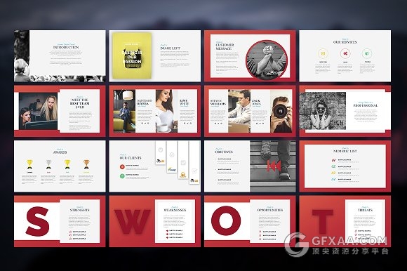 65页红色边框商务风格PPT模板 - 顶尖PPT