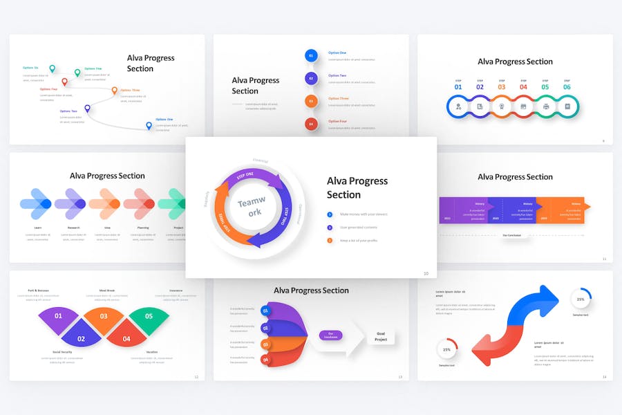 彩色箭头指向信息图形keynote模板 - 顶尖PPT