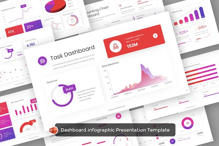 国外红色数据分析图形折现曲线饼形图形PPT模板 - 顶尖PPT