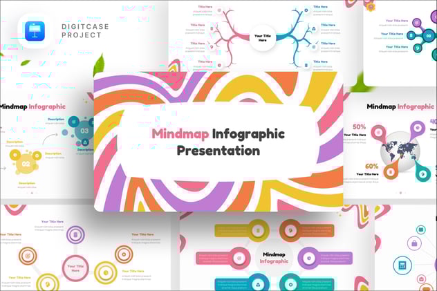 彩色发散性思维导图架构图形keynote模板 - 顶尖PPT