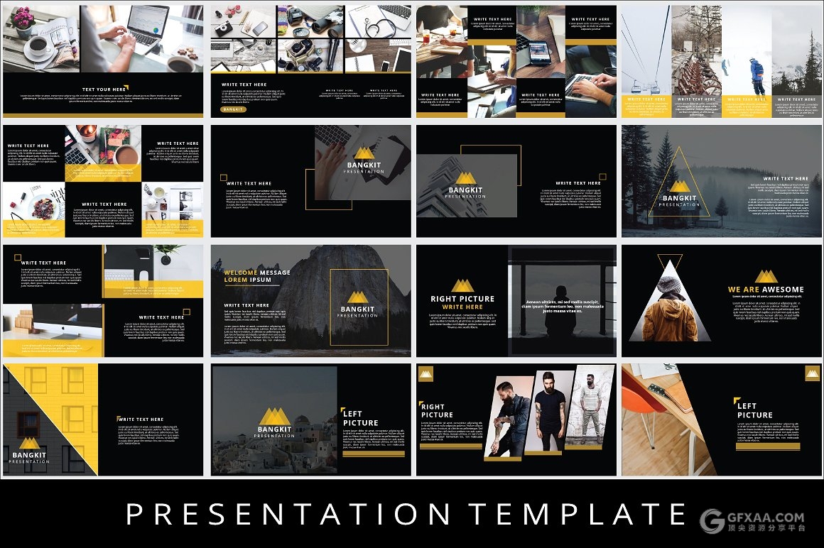 94页黑黄搭配商务艺术风格PPT模板 - 顶尖PPT