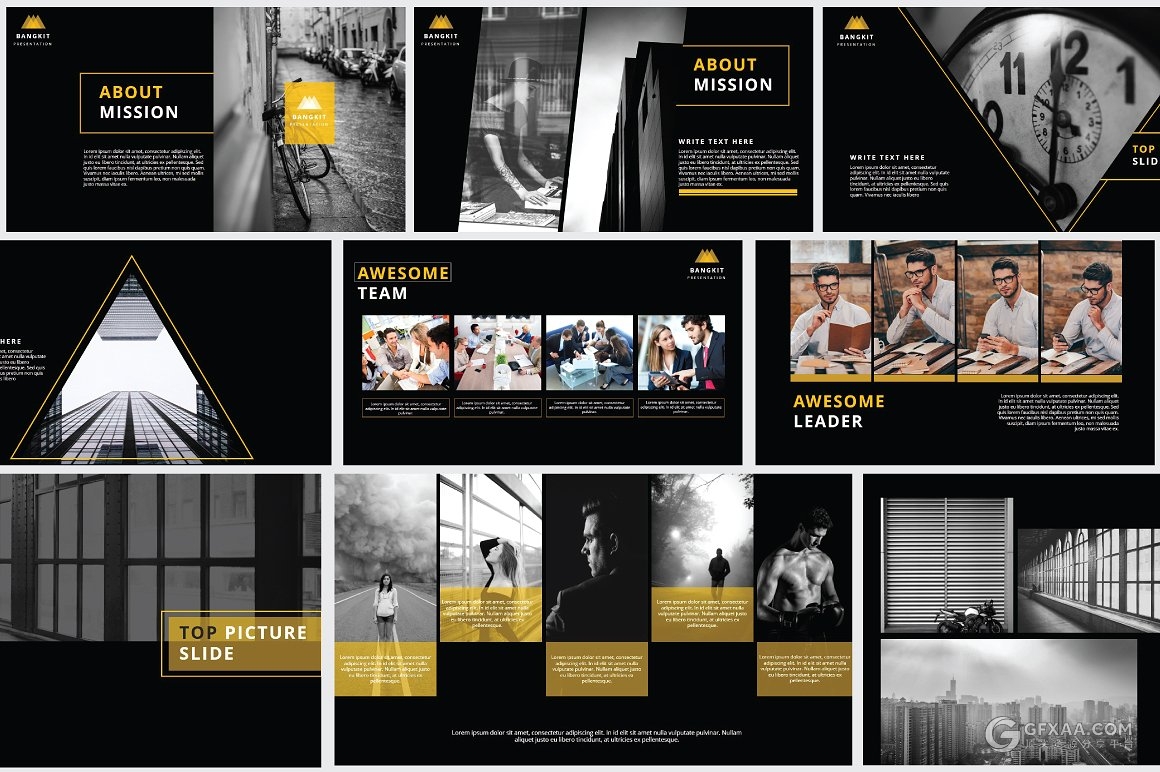 94页黑黄搭配商务艺术风格PPT模板 - 顶尖PPT