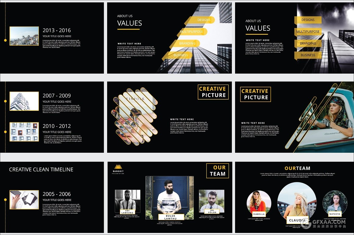 94页黑黄搭配商务艺术风格PPT模板 - 顶尖PPT