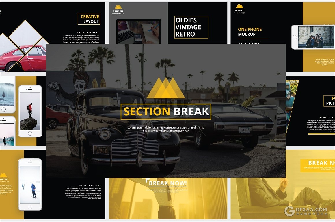 94页黑黄搭配商务艺术风格PPT模板 - 顶尖PPT