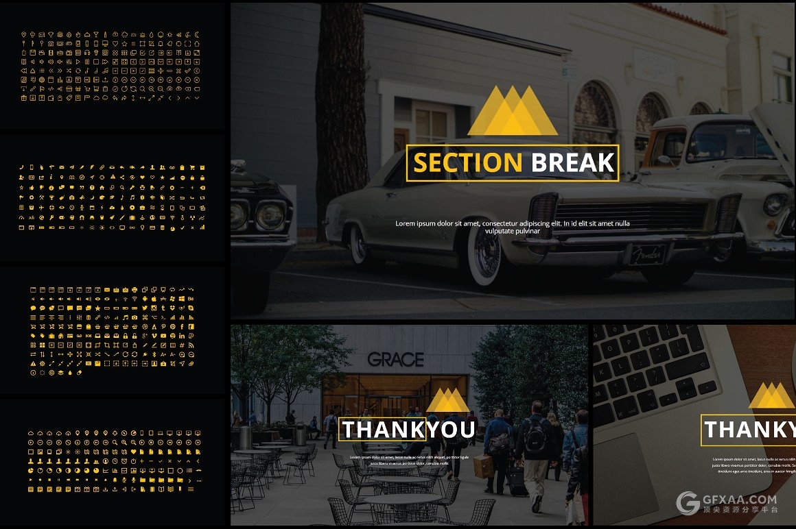 94页黑黄搭配商务艺术风格PPT模板 - 顶尖PPT