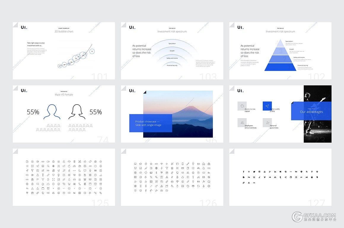 135页蓝黑搭配简约商务风格PPT模板 - 顶尖PPT