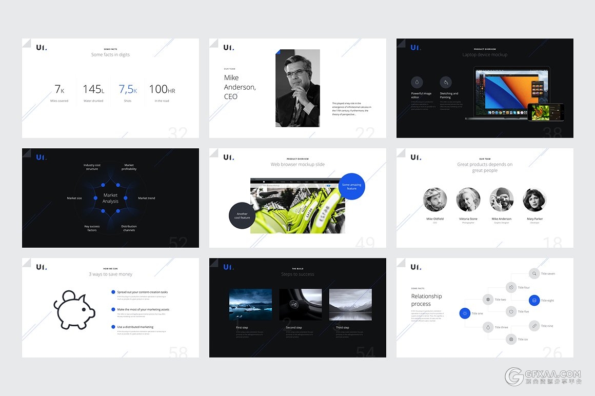 135页蓝黑搭配简约商务风格PPT模板 - 顶尖PPT