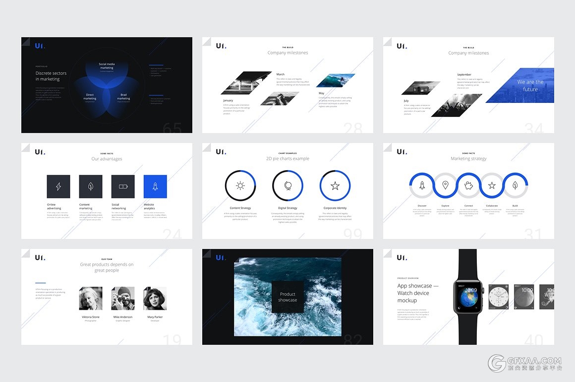 135页蓝黑搭配简约商务风格PPT模板 - 顶尖PPT