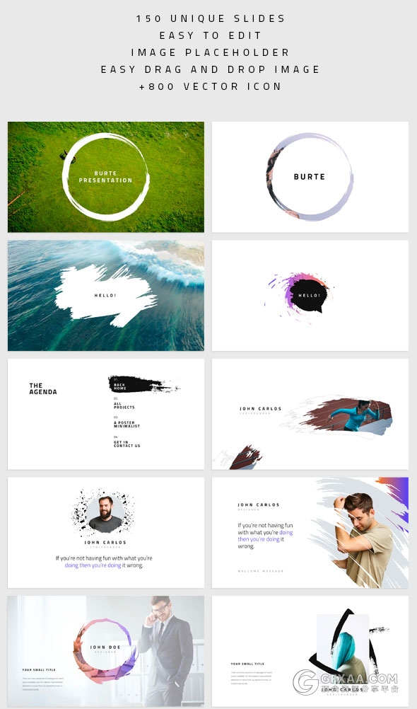 150页简约风格泼墨笔刷剪影keynote模板 - 顶尖PPT