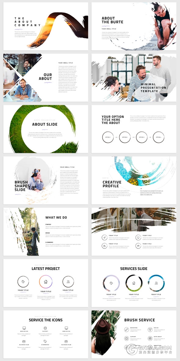 150页简约风格泼墨笔刷剪影keynote模板 - 顶尖PPT