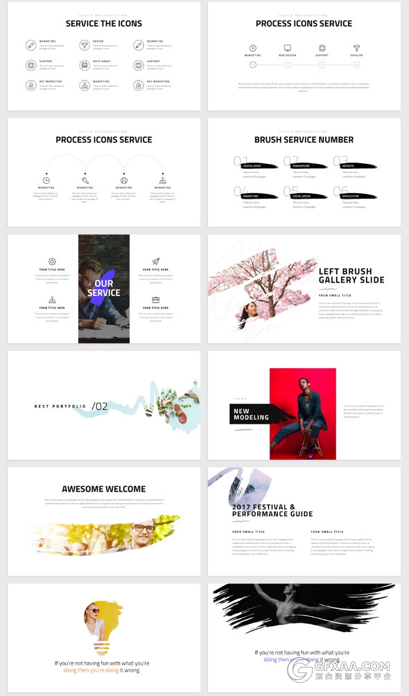 150页简约风格泼墨笔刷剪影keynote模板 - 顶尖PPT