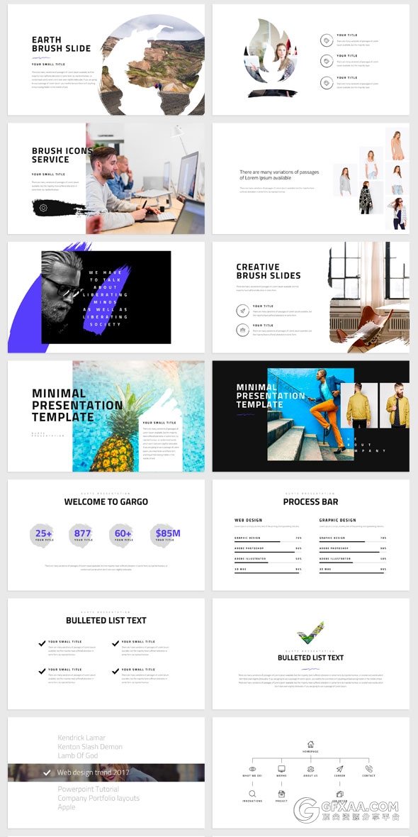 150页简约风格泼墨笔刷剪影keynote模板 - 顶尖PPT