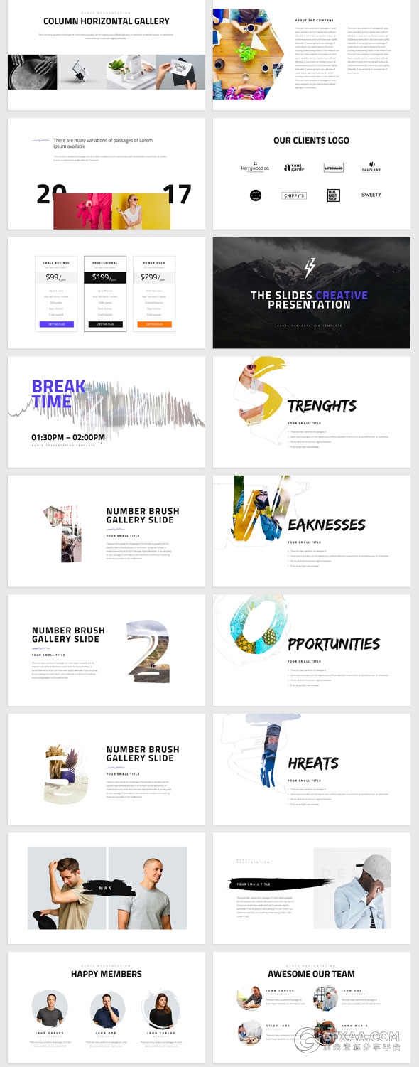 150页简约风格泼墨笔刷剪影keynote模板 - 顶尖PPT